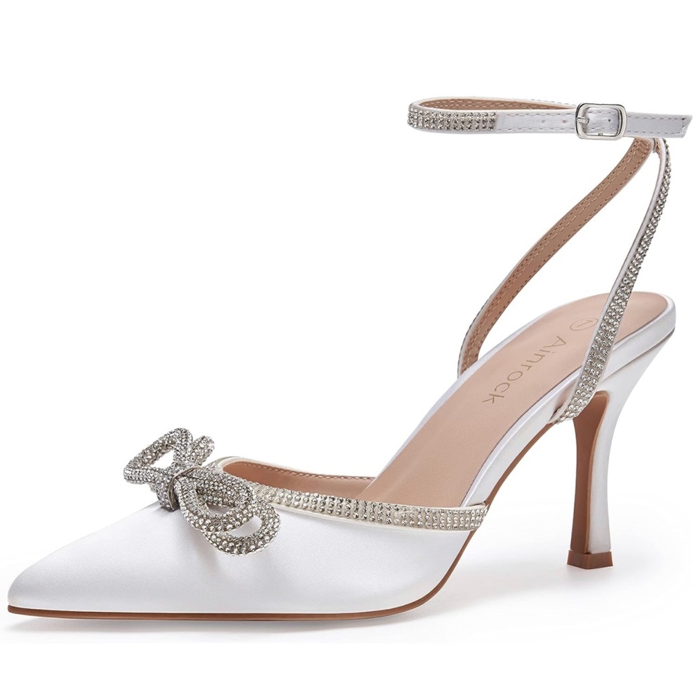 Beautiful Crystal Pumps Wedding Bridal Party Stilettos Backless Satin Heel